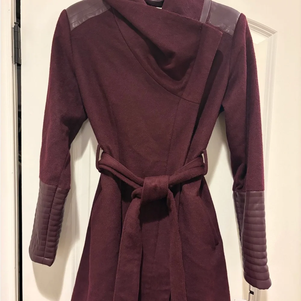 Badgley Mischka Burgundy Coat with Leather Accents NWT - Picture 3 of 13